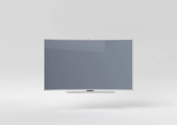 Белый Телевизор Плавающий Белом Фоне Минимальное Понятие Идеи Рендеринг — стоковое фото