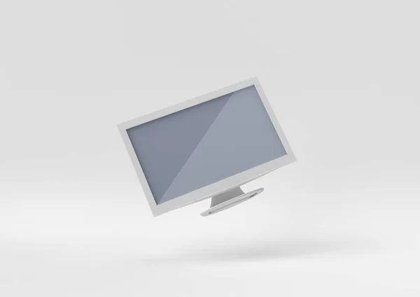 白い背景に浮かぶ白いテレビ 最小限の概念です 3Dレンダリング — ストック写真