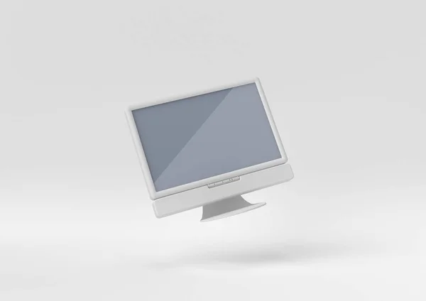 白い背景に浮かぶ白いテレビ 最小限の概念です 3Dレンダリング — ストック写真
