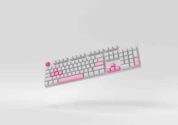 Tastiera Del Computer Rosa Galleggiante Sfondo Bianco Idea Concetto Minimale — Foto Stock