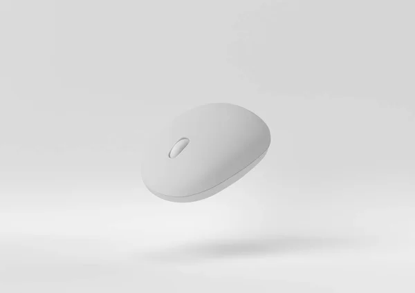 Mouse Wireless Bianco Galleggiante Sfondo Bianco Idea Concetto Minimale Monocromatico — Foto Stock