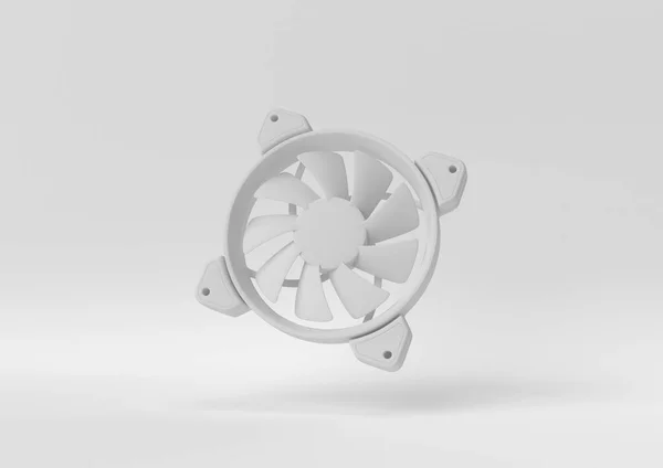Witte Koelventilator Van Computer Drijvend Witte Achtergrond Minimaal Concept Idee — Stockfoto