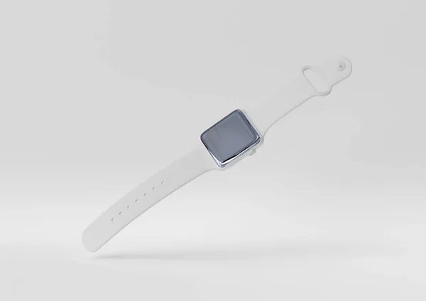 Reloj Inteligente Blanco Flotando Sobre Fondo Blanco Idea Concepto Mínimo — Foto de Stock