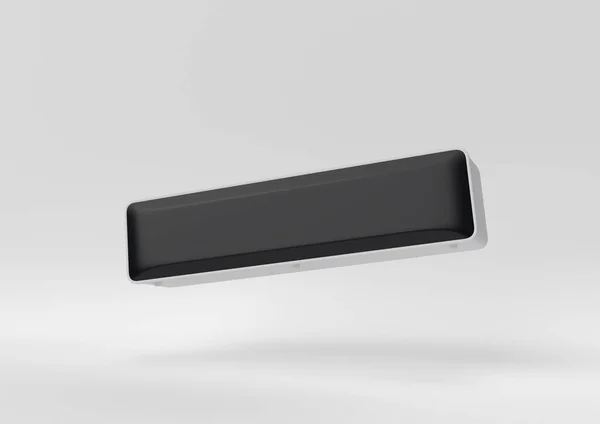 白い背景に浮かぶ黒いワイヤレスサウンドバースピーカー 最小限の概念です モノクロだ 3Dレンダリング — ストック写真