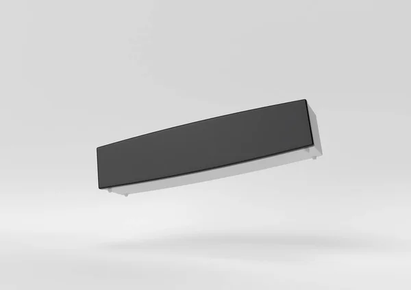 白い背景に浮かぶ黒いワイヤレスサウンドバースピーカー 最小限の概念です モノクロだ 3Dレンダリング — ストック写真