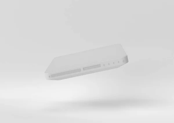 白色Dvd播放器漂浮在白色背景上 最小的概念概念 3D渲染 — 图库照片