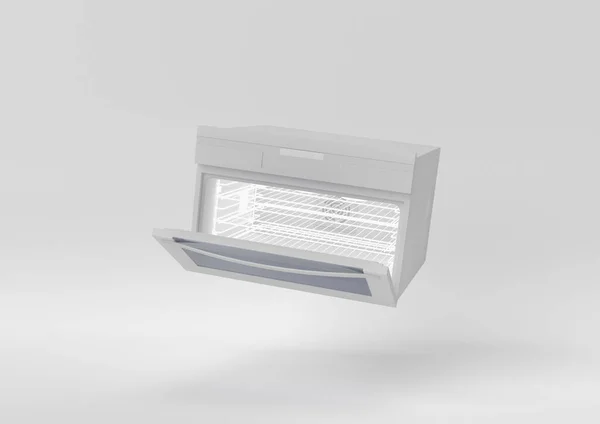 Witte Lege Open Elektrische Oven Drijvend Witte Achtergrond Minimaal Concept — Stockfoto