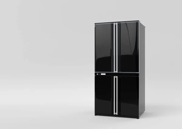 Refrigerador Negro Heladera Congelador Sobre Fondo Blanco Idea Concepto Mínimo — Foto de Stock