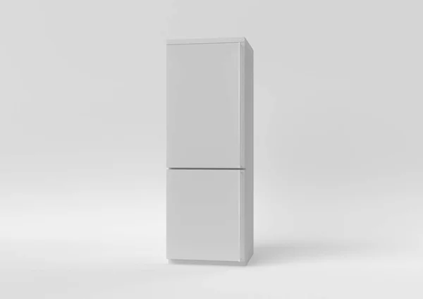 Frigorifero Bianco Frigo Congelatore Sfondo Bianco Idea Concetto Minimale Monocromatico — Foto Stock