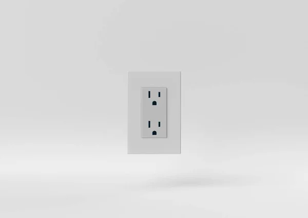 Tomadas Elétricas Brancas Flutuando Fundo Branco Ideia Conceito Mínimo Monocromático — Fotografia de Stock