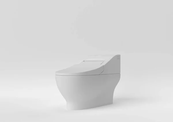 Bílé Keramické Záchodové Mísy Bílém Pozadí Minimální Koncepce Monochromatický Vykreslení — Stock fotografie
