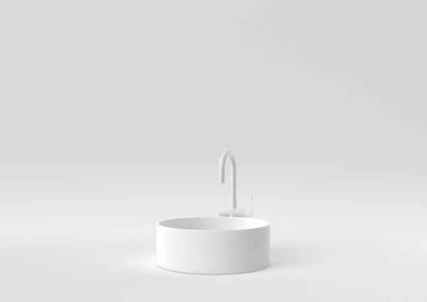 Λευκό Μπάνιο Νεροχύτη Λευκό Φόντο Ελάχιστη Ιδέα Μονόχρωμη Απόδοση — Φωτογραφία Αρχείου