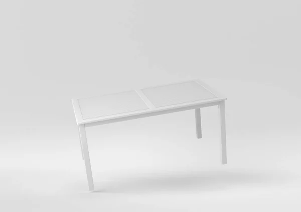 白い背景に浮かぶ白いモダンなテーブルやダイニングテーブル 最小限の概念です モノクロだ 3Dレンダリング — ストック写真