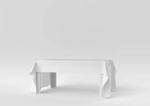 白色现代餐桌或白色背景的餐桌 最小的概念概念 3D渲染 — 图库照片