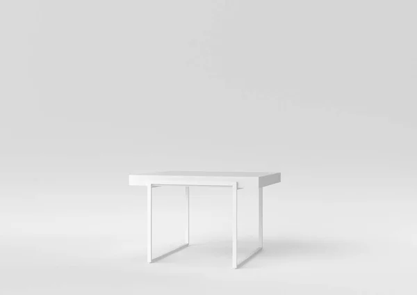Witte Moderne Tafel Eettafel Witte Achtergrond Minimaal Concept Idee Monochroom — Stockfoto