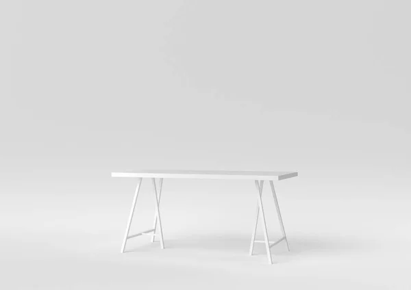 Table Moderne Blanche Sur Fond Blanc Idée Concept Minimal Monochrome — Photo