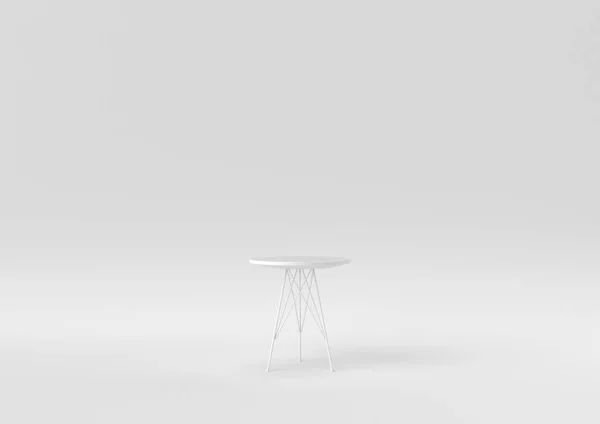 Fehér Kerek Asztal Fehér Háttérrel Minimális Koncepció Ötlet Monokróm Renderelés — Stock Fotó