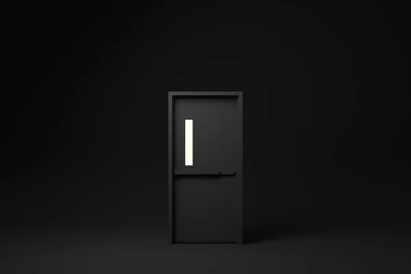 Zamknięte Czarne Drzwi Czarnym Tle Minimalny Pomysł Koncepcyjny Twórczy Monochromatyczne — Zdjęcie stockowe