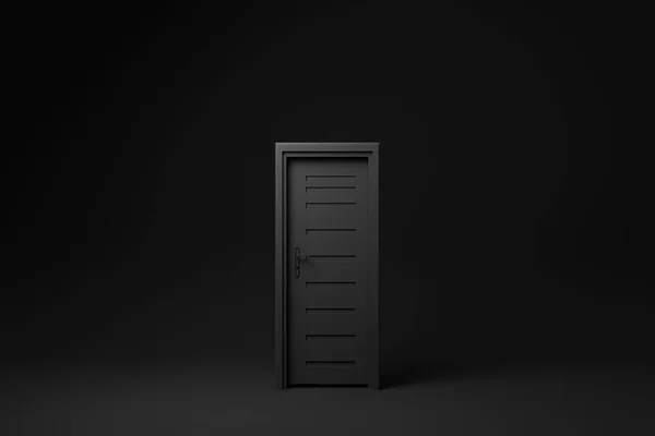 Закрытая Черная Дверь Черном Фоне Минимальная Идея Творческая Монохромный Рендеринг — стоковое фото