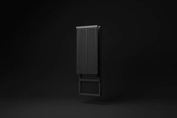 黒い背景にベネチアンブラインドが浮かぶ黒い窓 最小限の概念です モノクロだ 3Dレンダリング — ストック写真