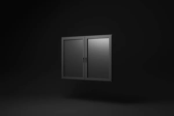 Schwarzes Fenster Auf Schwarzem Hintergrund Minimale Konzeptidee Monochrom Renderer — Stockfoto