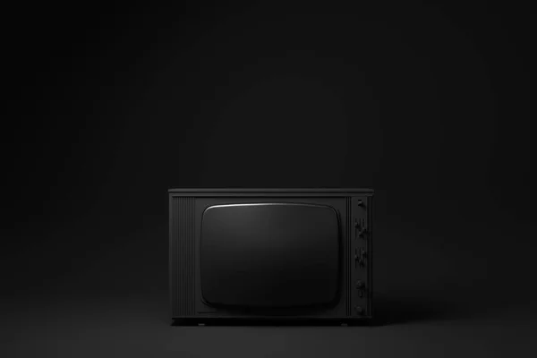 ブラック レトロな古いテレビがブラック バックグランドに浮かんでる 最小限の概念です 3Dレンダリング — ストック写真