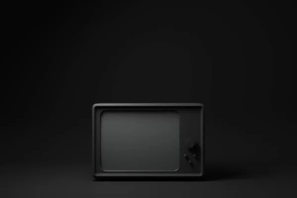 Czarny Retro Stary Telewizor Pływający Czarnym Tle Minimalny Pomysł Koncepcyjny — Zdjęcie stockowe