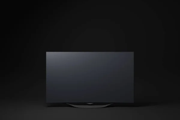 Czarny Telewizor Unoszący Się Czarnym Tle Minimalny Pomysł Koncepcyjny Renderowanie — Zdjęcie stockowe