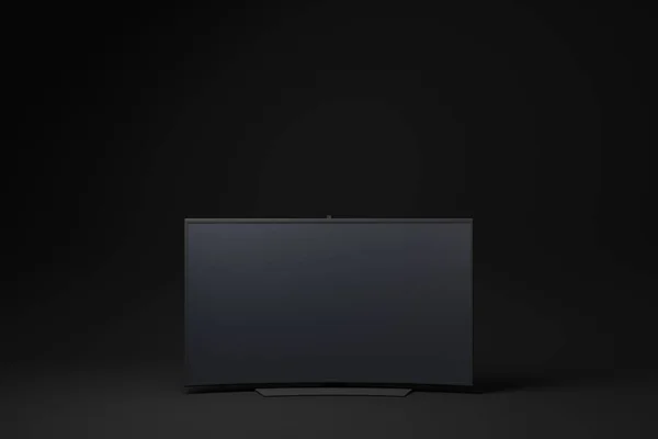 Черный Телевизор Плавающий Черном Фоне Минимальное Понятие Идеи Рендеринг — стоковое фото