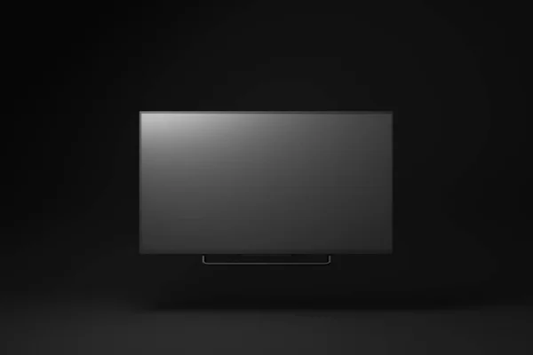 Μαύρη Τηλεόραση Που Επιπλέει Μαύρο Φόντο Ελάχιστη Ιδέα Απόδοση — Φωτογραφία Αρχείου