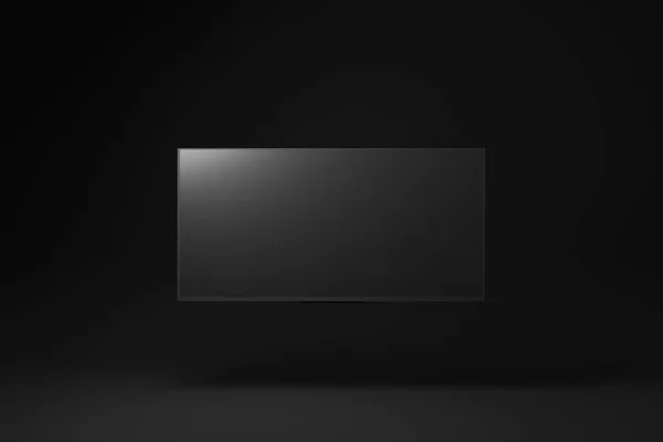 Siyah Arka Planda Yüzen Siyah Televizyon Minimum Konsept Fikir Boyutlu — Stok fotoğraf