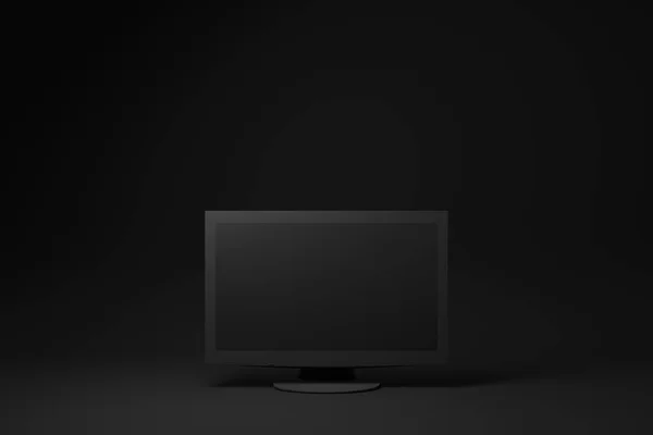Μαύρη Οθόνη Υπολογιστή Επιπλέει Μαύρο Φόντο Ελάχιστη Ιδέα Απόδοση — Φωτογραφία Αρχείου