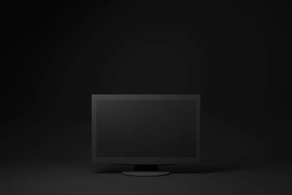 Moniteur Ordinateur Noir Flottant Sur Fond Noir Idée Concept Minimal — Photo