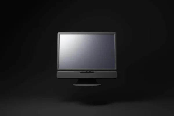 Zwarte Computer Monitor Drijvend Zwarte Achtergrond Minimaal Concept Idee Renderen — Stockfoto