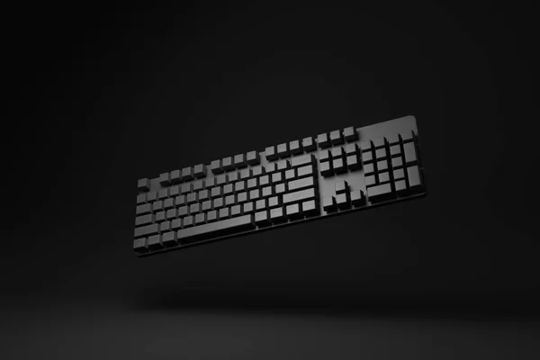 Teclado Computador Preto Flutuando Fundo Preto Ideia Conceito Mínimo Monocromático — Fotografia de Stock