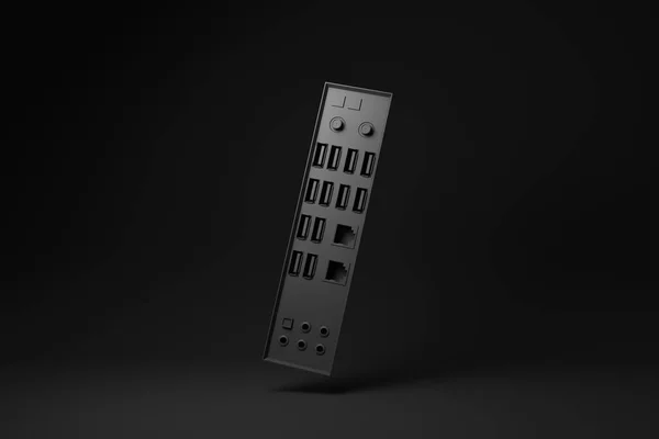 黒の背景に浮かぶコンピュータケースの黒ポートコネクタ 最小限の概念です パステルカラー 3Dレンダリング — ストック写真