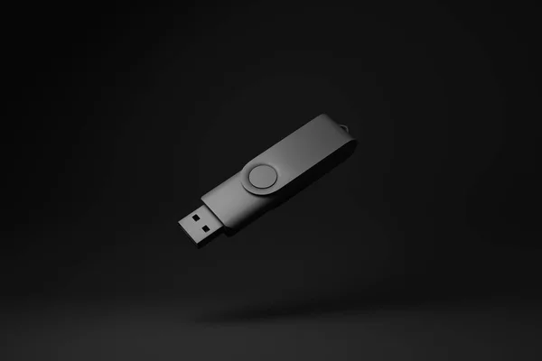 Чорний Usb Флеш Накопичувач Плаває Чорному Тлі Мінімальна Концепція Пастельні — стокове фото