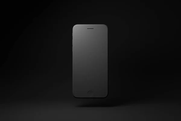 Smartphone Realistico Galleggiante Sfondo Nero Idea Concetto Minimale Rendering — Foto Stock