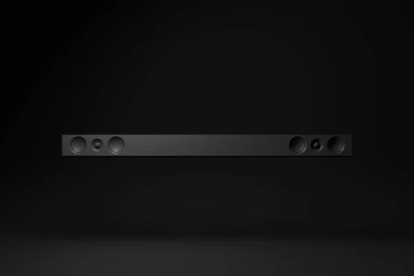 Чорний Звуковий Бар Плаває Чорному Тлі Мінімальна Концепція Монохромний Візуалізація — стокове фото