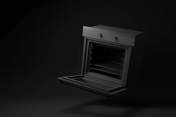 黑色的空电炉在黑色的背景上漂浮 最小的概念概念 3D渲染 — 图库照片