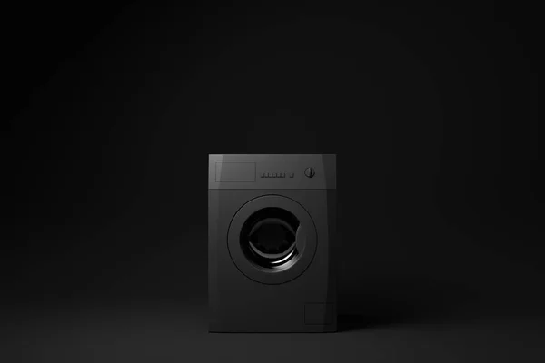 黑色底座上的黑色洗衣机 最小的概念概念 3D渲染 — 图库照片