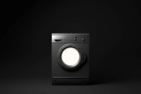 Black Washing Machine Black Background Minimal Concept Idea Monochrome Render — Stock Photo, Image