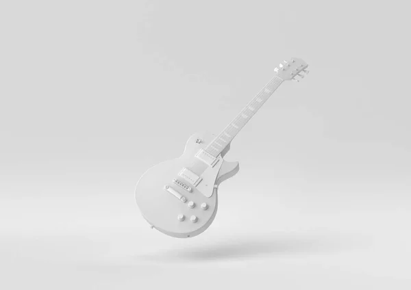 White Electric Guitar Floating White Background Minimal Concept Idea Creative — Stock Photo, Image