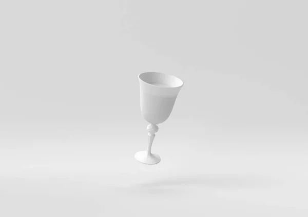 Weißweinglas Das Auf Weißem Hintergrund Schwebt Minimale Konzeptidee Kreativ Monochrom — Stockfoto