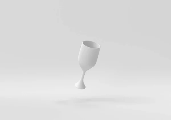 白い背景に浮かぶ白ワイングラス 創造性を最小限に抑えます モノクロだ 3Dレンダリング — ストック写真