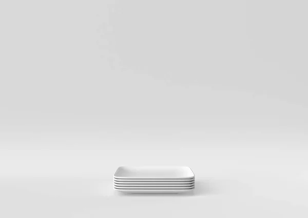 Λευκό Πιάτο Πιάτα Λευκό Φόντο Ελάχιστη Ιδέα Δημιουργική Μονόχρωμη Απόδοση — Φωτογραφία Αρχείου