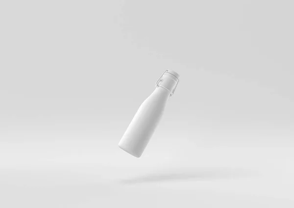 Bouteille Lait Blanc Flottant Fond Blanc Concept Minimal Idée Créative — Photo