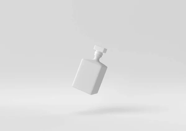 White Whiskey Bottle Floating White Background Minimal Concept Idea Creative — Stock Photo, Image