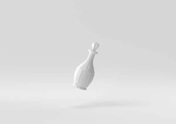 Λευκό Μπουκάλι Ουίσκι Επιπλέει Λευκό Φόντο Ελάχιστη Ιδέα Δημιουργική Μονόχρωμη — Φωτογραφία Αρχείου