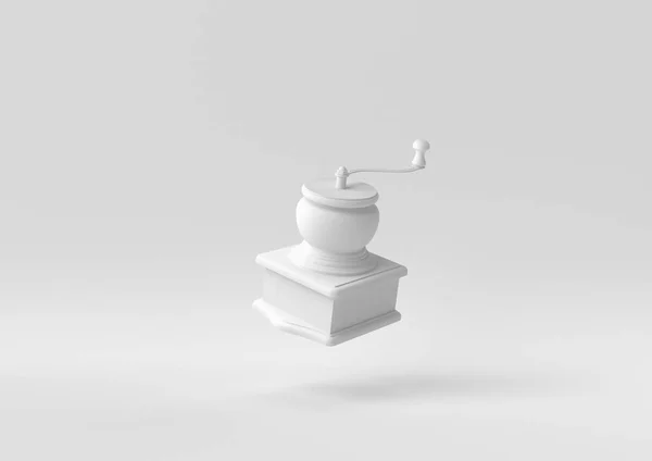 白色手动咖啡机在白色背景中漂浮 最小的概念创意 3D渲染 — 图库照片
